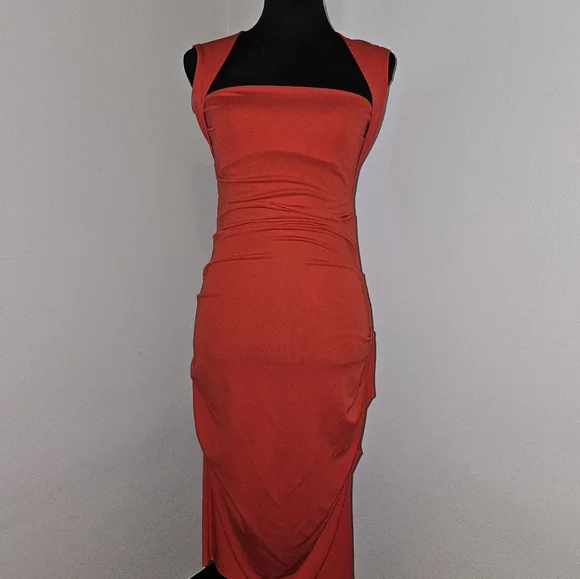 nicole miller red dress Red Crepe Off Shoulder Gown by Nicole Miller